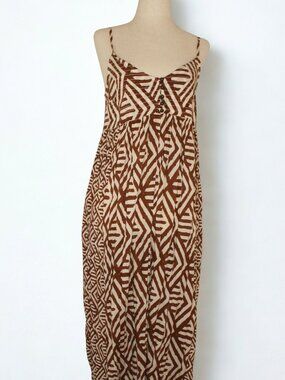 Anthropologie Geometric Wide Leg Jumpsuit Size X-Small-Brown and Beige